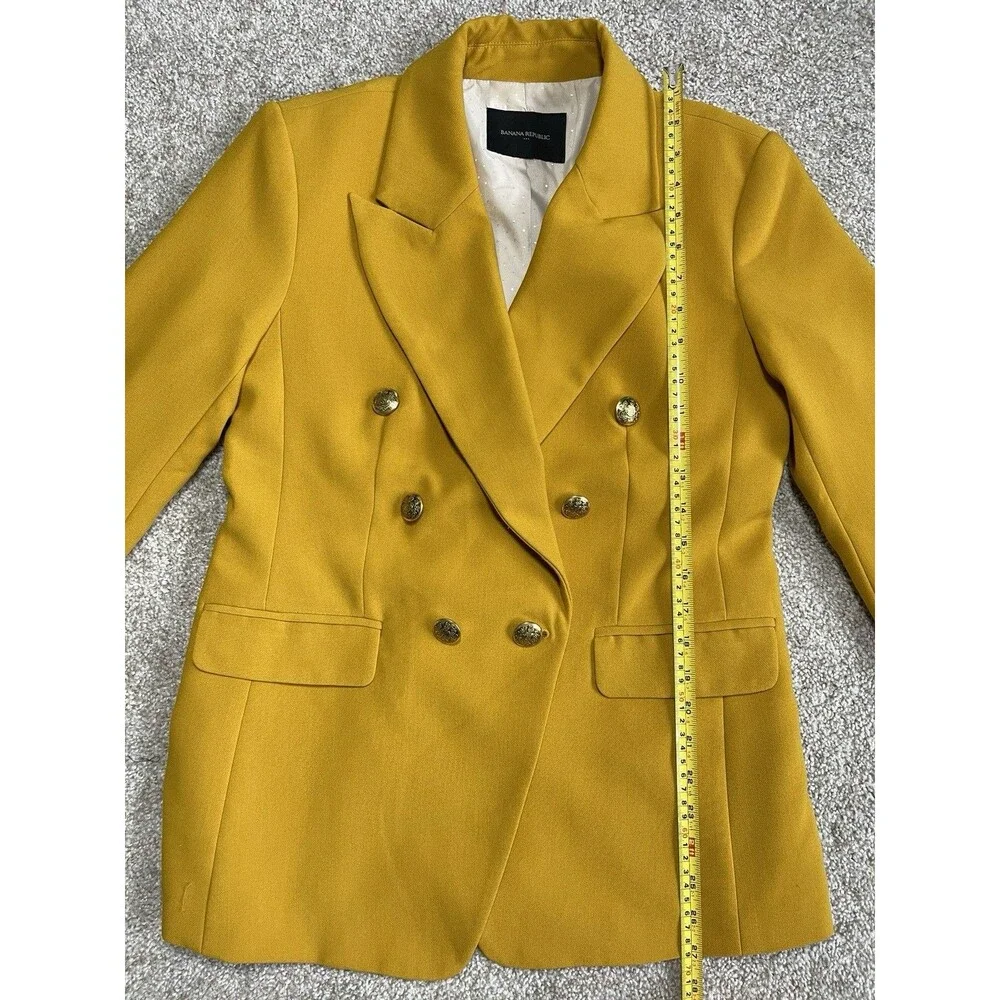 Banana Republic Double Breasted Blazer Gold Button Mustard 10‎ Petite Preppy